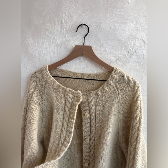 Handmade cream with colored speckles, knit cardigan - Picture 12 of 14